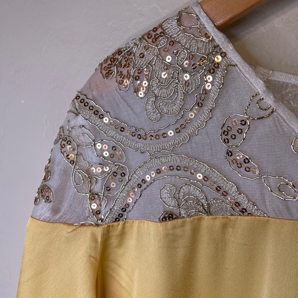 Shein | RARE Jewel Tone Golden Yellow Lace Sequins Bell Sleeve Kaftan Gown Dress - Picture 7 of 14